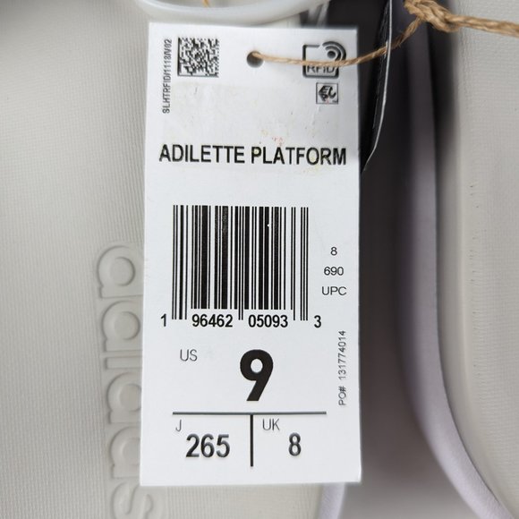 Women's Adidas Adilette Platform Slides Cloud White / Zero Metalic / Grey One - Picture 6 of 8